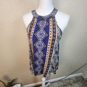 Sweet Wanderer Blue Yellow Western Collared Tank Large NWT (5784)